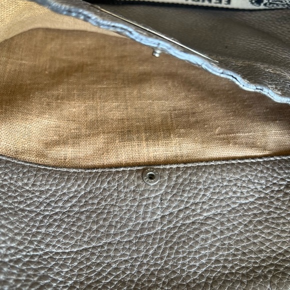 Fendi Platinum Pebbled Leather Messenger Bag with Logo Strap - Picture 9 of 9